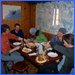 Typical dinner scene on the Haute Route.  Food served family style, salad, with wine available.