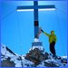 John Race on summit of Hinterjamspitz, Silvretta region of Austrian Alps.